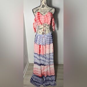 Tie-Dye Maxi Skirt - Red, Blue, White